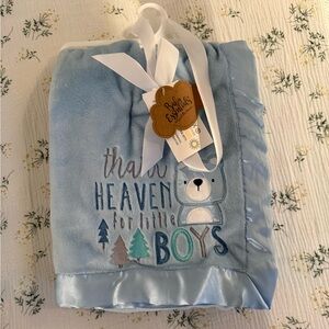 Baby Essentials Blue Blanket with Bear and Tree Design